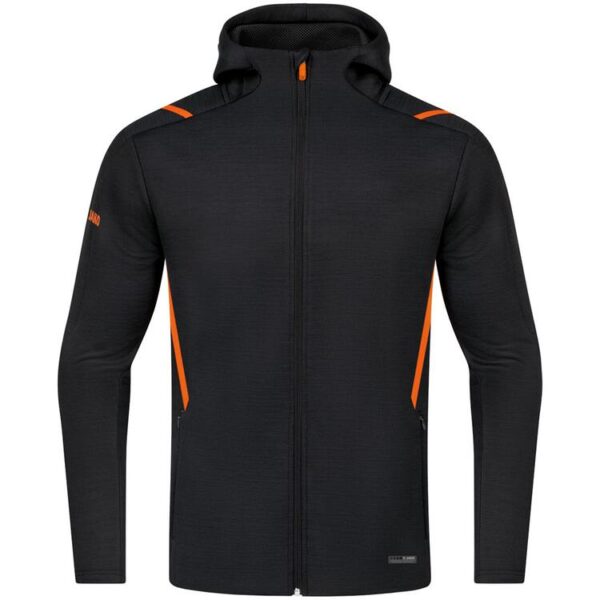 jako freizeitjacke challenge mit kapuze 9821 schwarz meliert neonorange gr 34