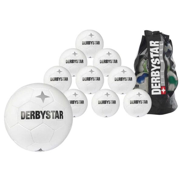 derbystar brillant tt trainingsball 10 er ballpaket weiss v22 inkl ballsack gr 5