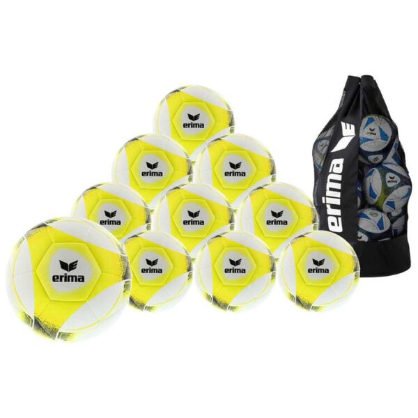 erima hybrid training 20 fluo yellow 10er ballpaket inkl ballsack gr5