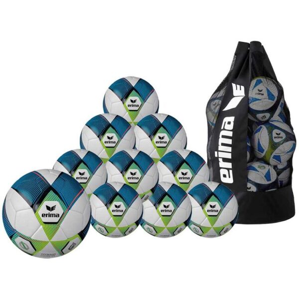 erima hybrid trainingsball 20 10 er ballpaket mykonos blue lime inkl ballsack gr 5