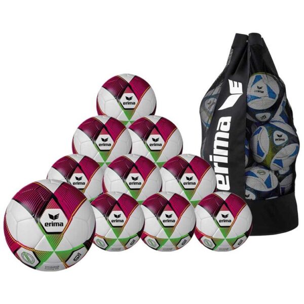 erima hybrid trainingsball 20 10 er ballpaket rot green gecko inkl ballsack gr 5