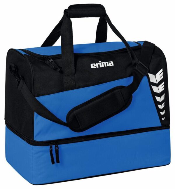 erima six wings sporttasche mit bodenfach new royal schwarz groesse l